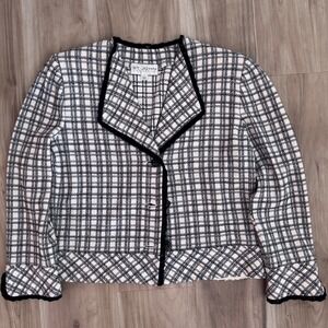 ST JOHN COLLECTION Black White Plaid Knit Blazer Jacket Women's Size 10‎ b1